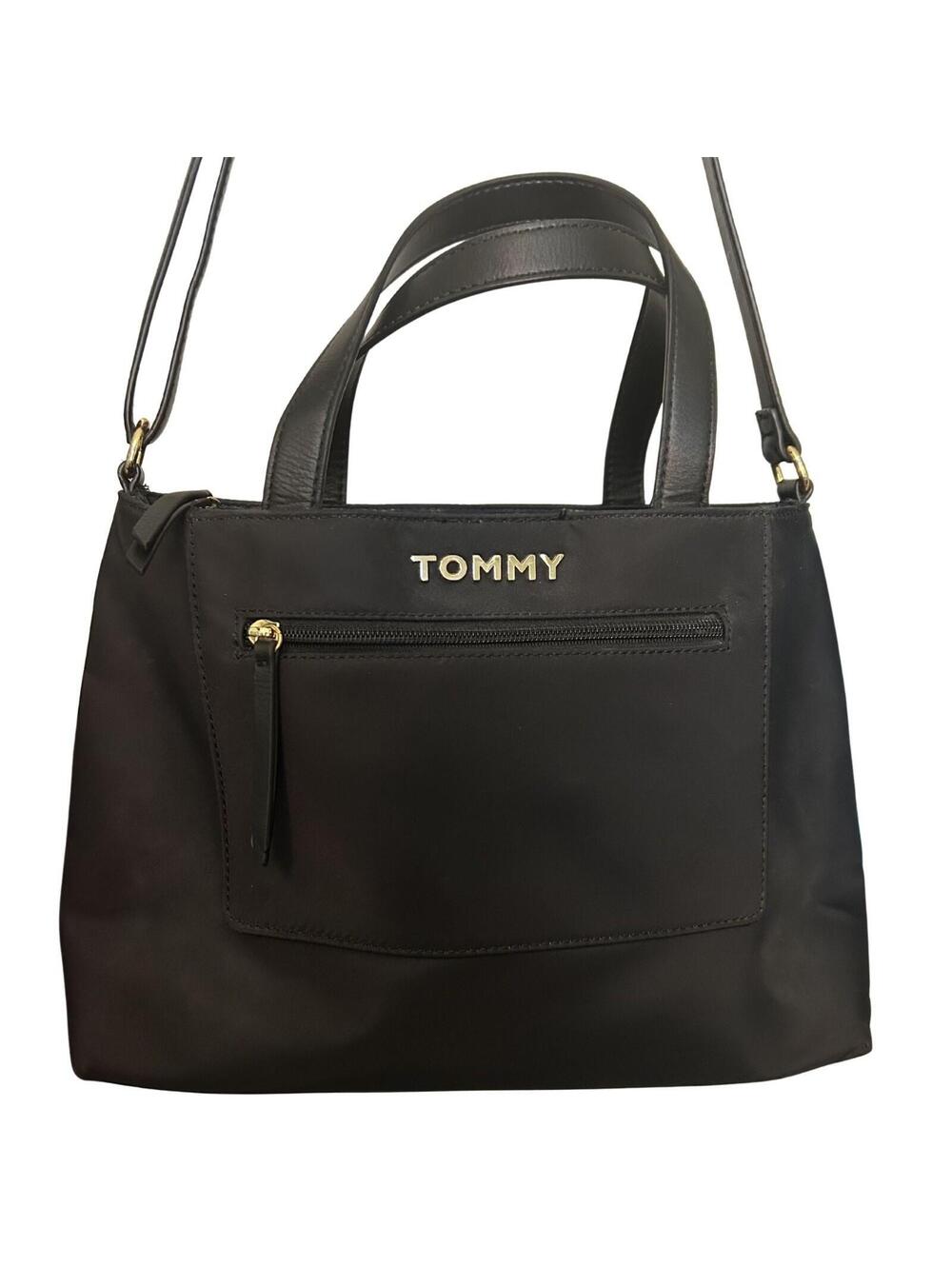 Tommy Hilfiger Black Nylon Shoulder Bag with Leather Handles